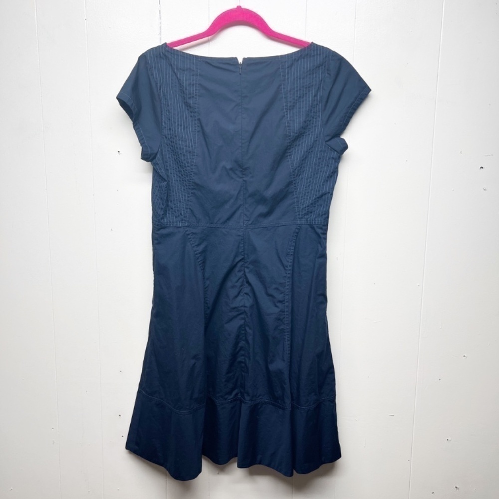Women's Navy Blue Short Sleeve Midi Dress Size Large Side Pockets 100% Cotton - Picture 7 of 13
